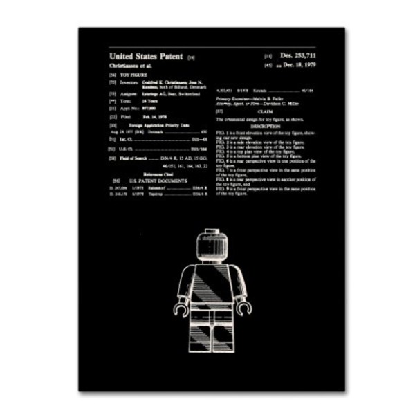 Trademark Fine Art Claire Doherty 'Lego Man Patent 1979 Black' Canvas Art, 14x19 CDO0189-C1419GG